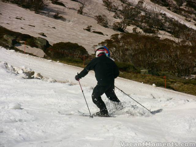 John with cross-country skis on the newly groomed Eagle Way