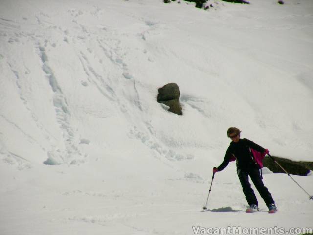 Large snow balls raced us down the steeper slopes