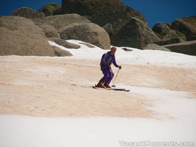 Marion tries some of the old red snow but preferred the soft white