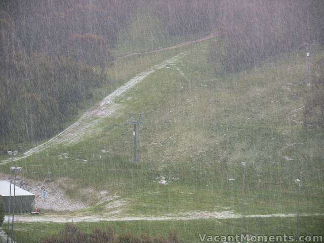 Hail falling at the base of Merritts chair