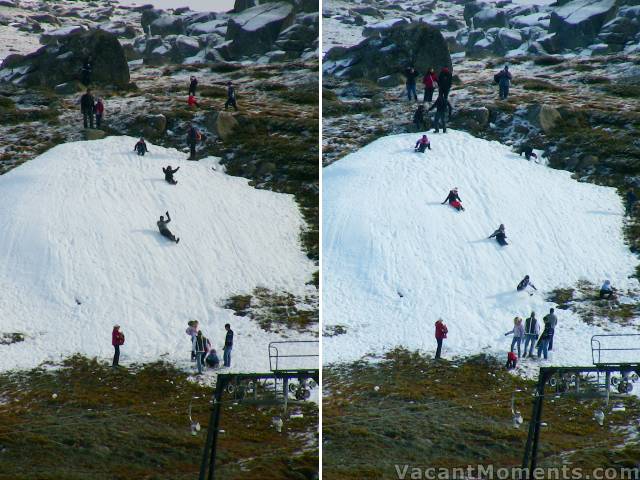 Visitors taking advantage of the cold slippery dip above the Basin on Saturday