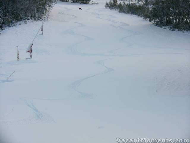 Sebastian (of snocam.com.au) on first run - down World Cup