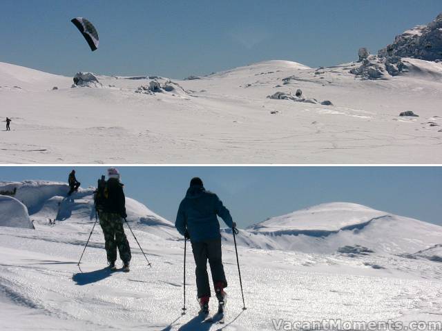 Wazza kiting away - Mt Kosciuszko in the background