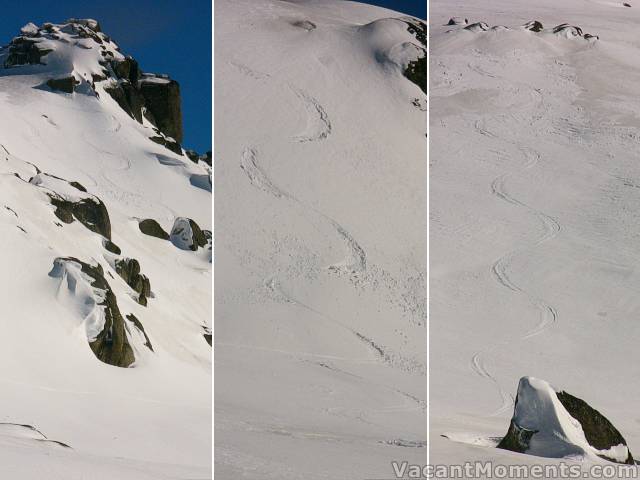 Three aspects of Sig Hill<br>The snow was sliding on steeper parts