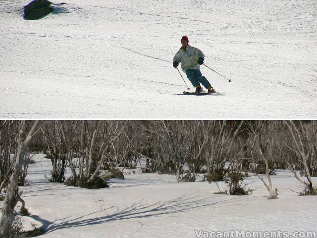 Marion above Bogong Creek on Monday<BR>Softening and thinning snow enroute to DHG