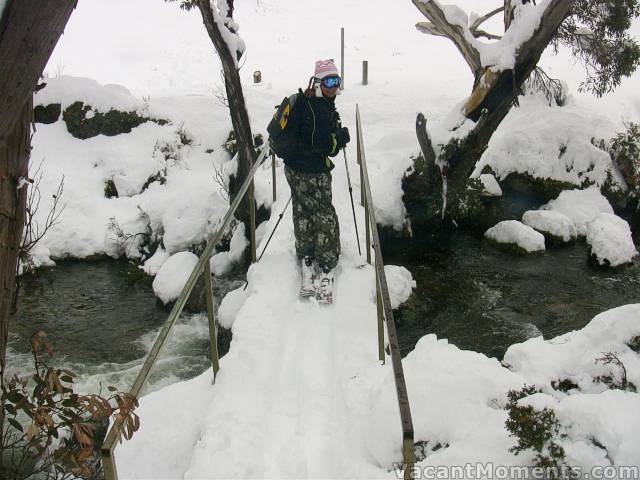 Skiing across the bridge