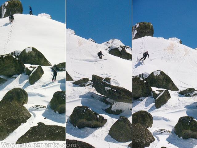 The climb for that extra bit (Michael at top), Rob and yours truly<br>photos by Marion