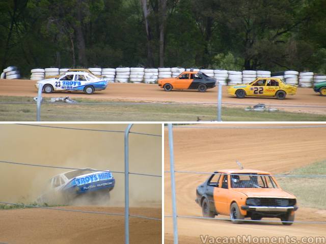 Leif, in orange and black, staying on track at Sapphire Speedway on the far south coast