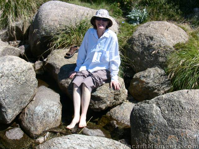 Annie cooling her feet