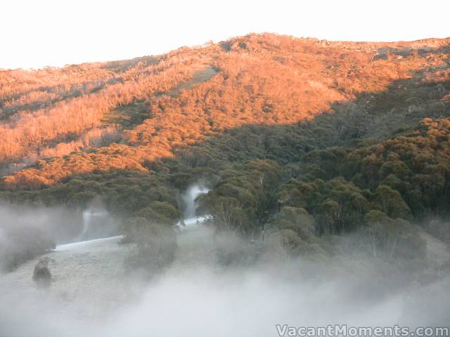 Snowmaking on lower Supertrail and the base of Kosi chair this morning