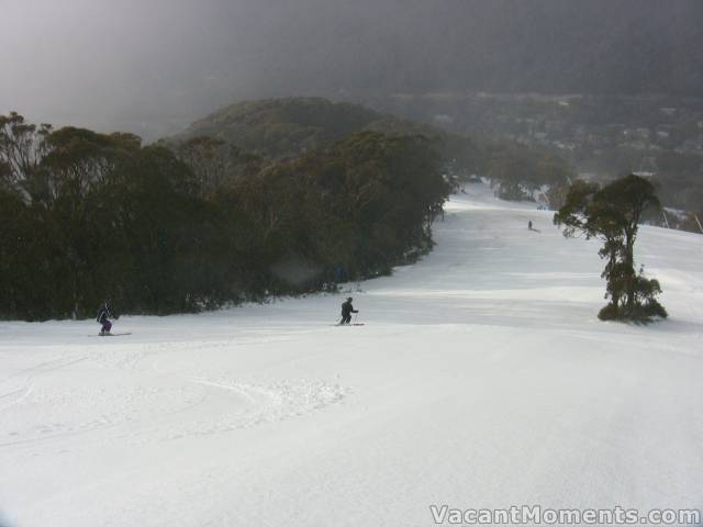 Down towards Bunny Walk station on sticky wet snow