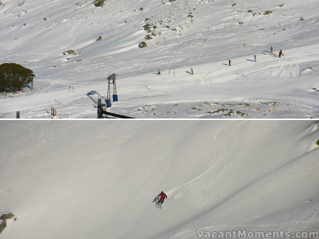 The Media crew got first taste of the Basin opening on Wednesday<BR>while Ski Patrol got the cream