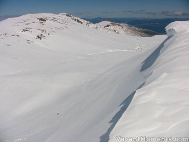 At the gap in the cornice, looking south