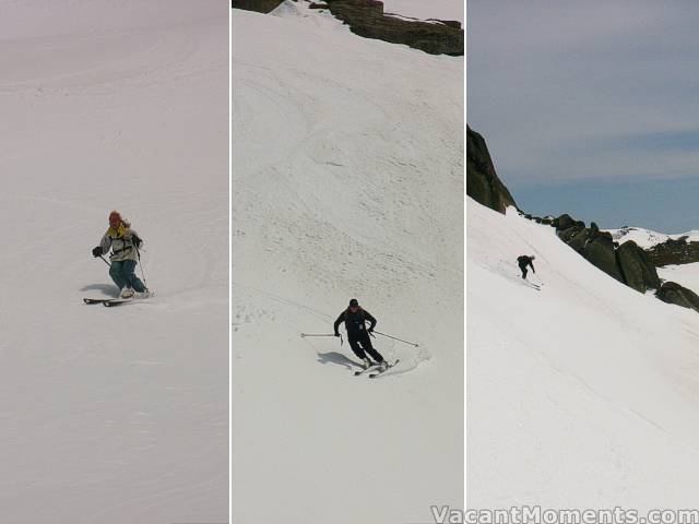 Marion on main face, Ray on steep section of main face, moi on north face