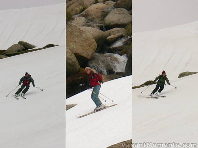 Richard on North Face, Marion seeking waterfalls and Sally on North Face