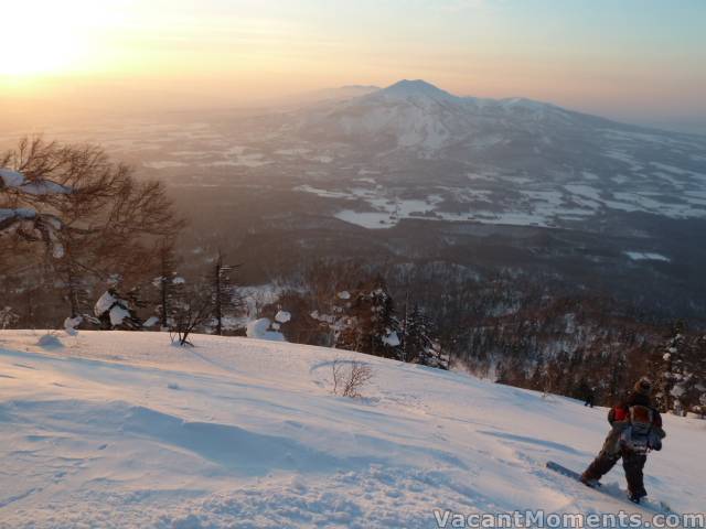 Sunset over Niseko during the descent