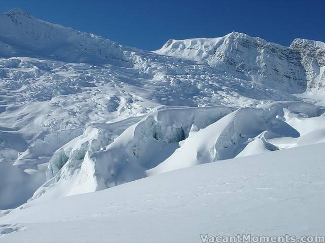 Skiing beside a glacier