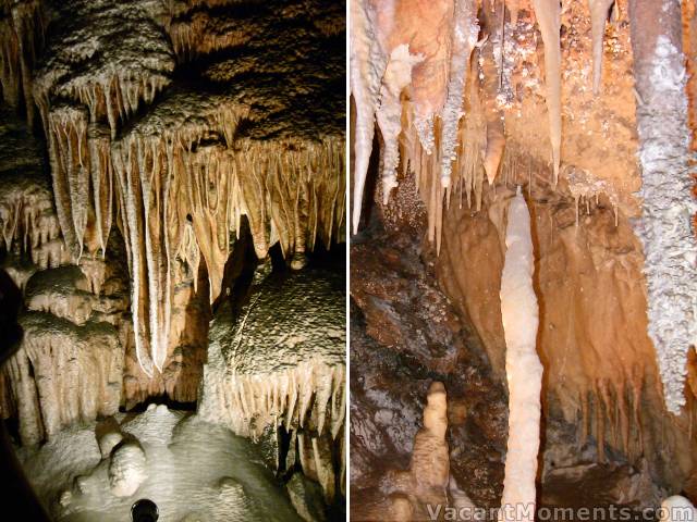 Stalactites, stalagmites, heliotites, flows and ponds can be found in the caves