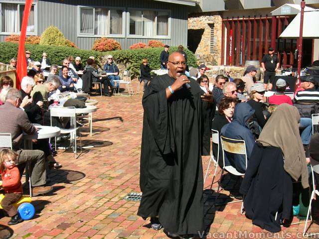 Gospel singing poolside on a sunny Sunday morning