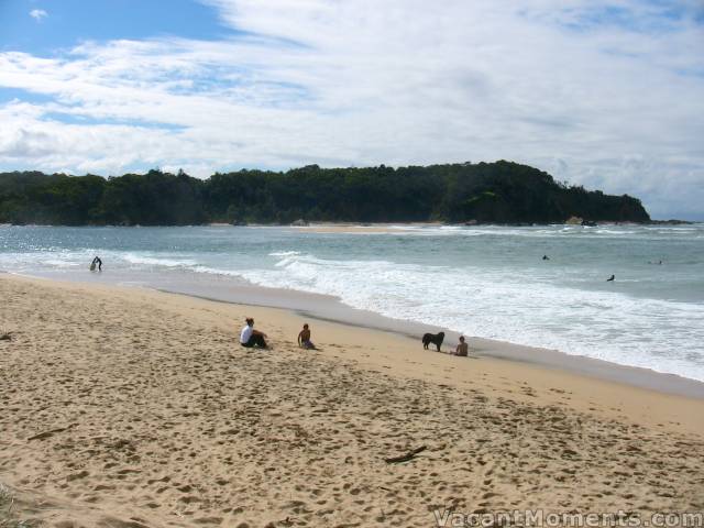 The mouth of the Bega River at Tathra since the flood<BR>The dunes used to extend to the far headland