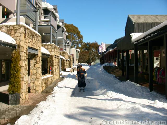 An interlude between race and lunch<BR>Marion skiing Village Square 