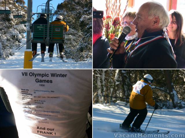 So many photos to squeeze in: Tommy and Frank on Snowgums<BR>Heinz yodelling, Jules back<BR>And finally more power to Frank  may you ski another 10 years