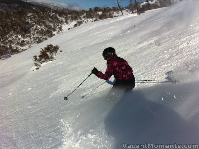 Sally ripping the wind drifts today - photo by the other Richard