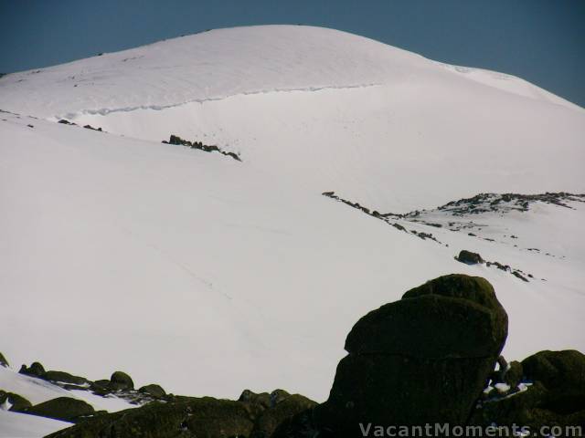 Close up of Kosi and cornice<br>Note the North Ridge cornice