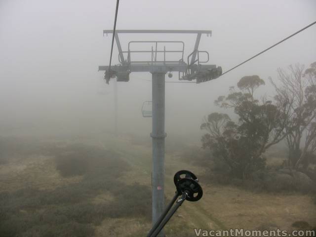 Thredbo Village remained covered in fog all of Wednesday