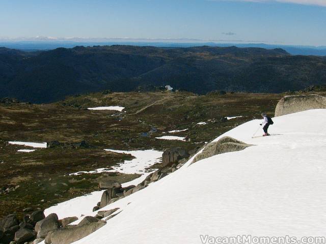 Moi approaching the North Face on Thursday morning - photo by Marion<BR>Unseen crevasse just below this rock