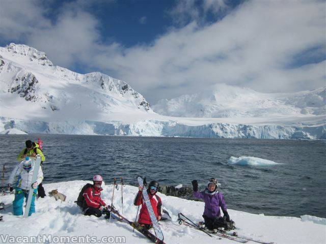 Our group landing and skinning up ready for ski touring