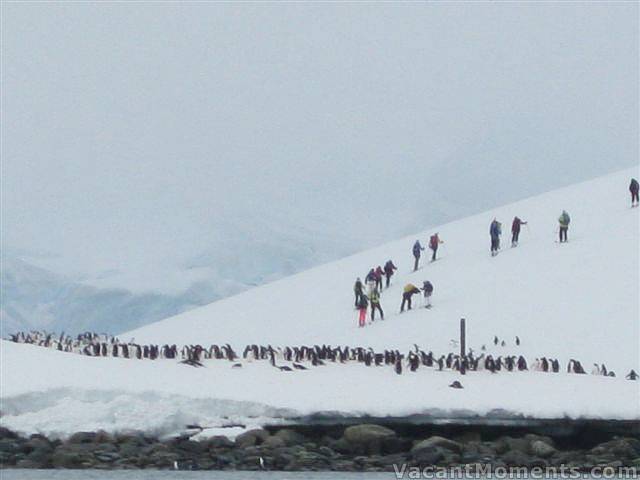 Locals farewelling several groups of ski tourers