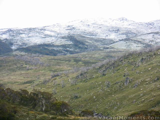 Fresh snow could be seen on the main range upon arriving at Guthega Pub on Wednesday