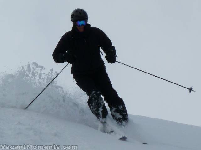 Karen skiing freshies in the cream cheese after a 20cm dump