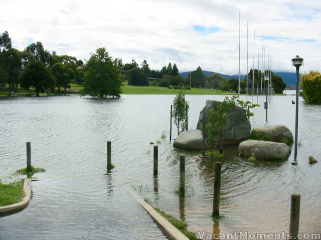 No place for a picnic at the moment<BR>locals say many snakes have been flushed out by the rising waters