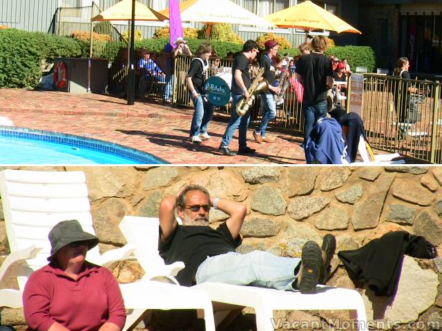 A lazy Sunday afternoon at poolside was popular with performers and locals alike