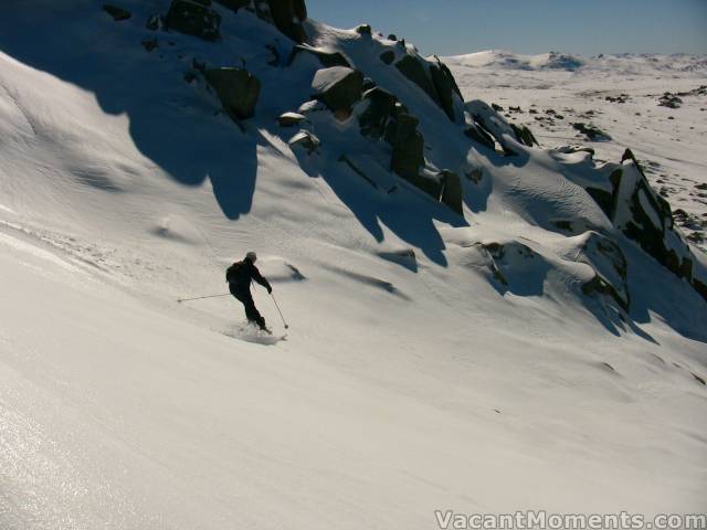 Moi getting first tracks on the North Face (photo by Marion)