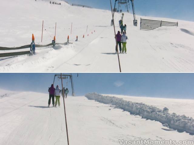 Basin T-bar: Buried snow fence and wall of snow where the T-bar track had to be cut out