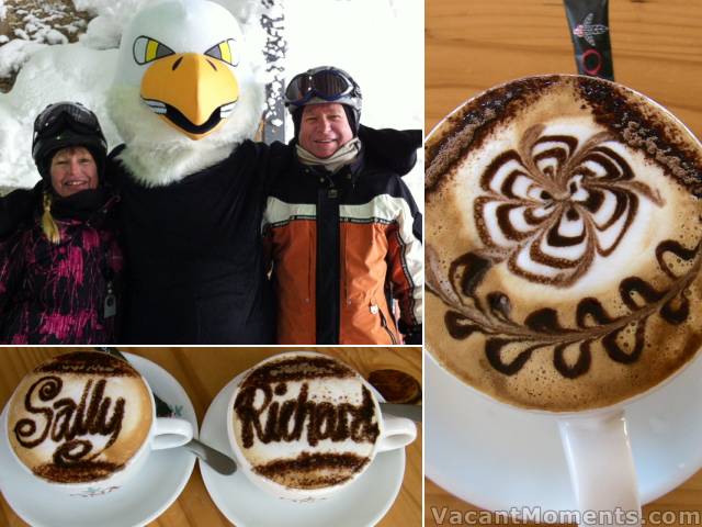 Sally & Richard (with Eagle) and their anniversary coffees