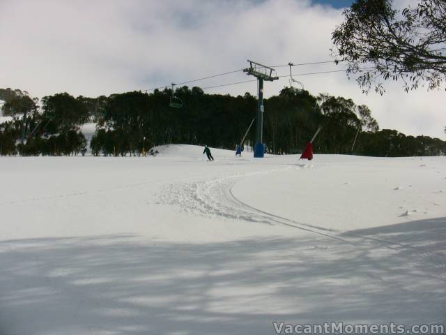 Lynne, after 2nd tracks on Bag Jump, crossing the Meadows