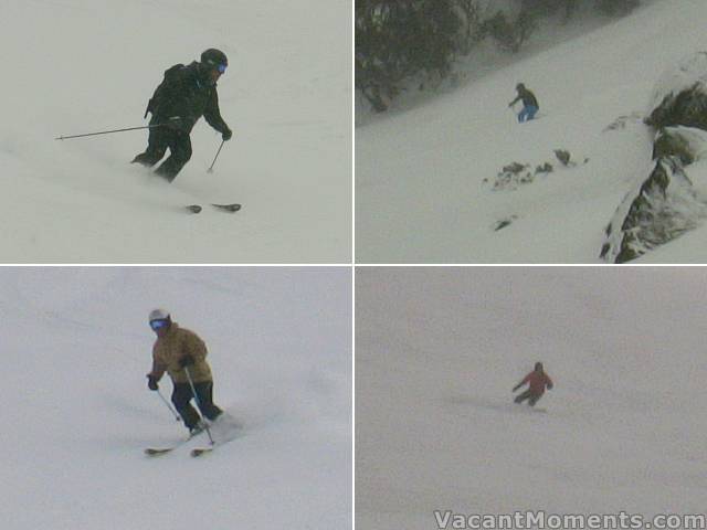 This morning: unknown skier on World Cup, Phil off Rim Run<BR>David at bottom of The Basin & Boarder-Dude on The Basin