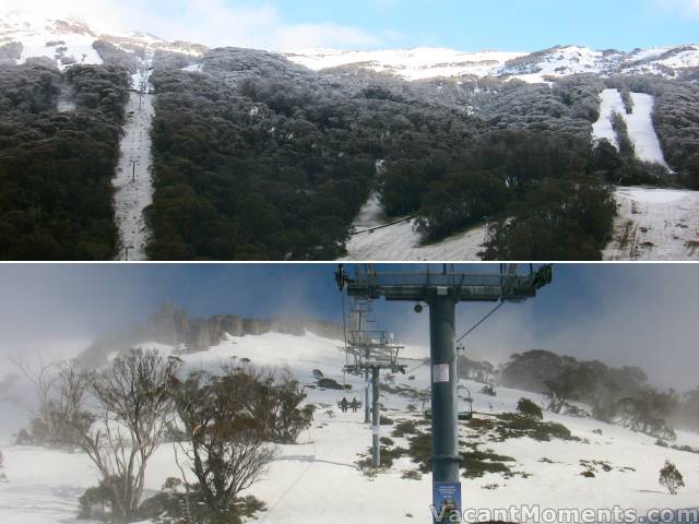 Tuesday morning and fresh snow in the village<BR>Jim & Marion approaching Eagles Nest