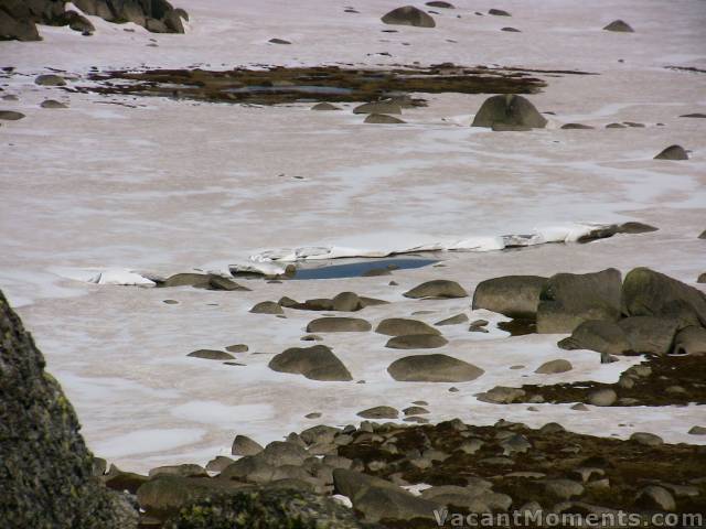 Close up showing how the Ramshead Plateau is under going the thaw