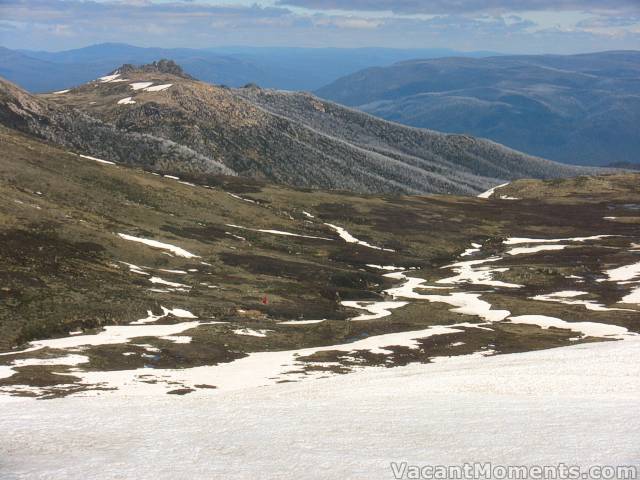 View to Victoria from South Ridge<BR>with Cootapatamba Hut - the red dot slightly left of centre