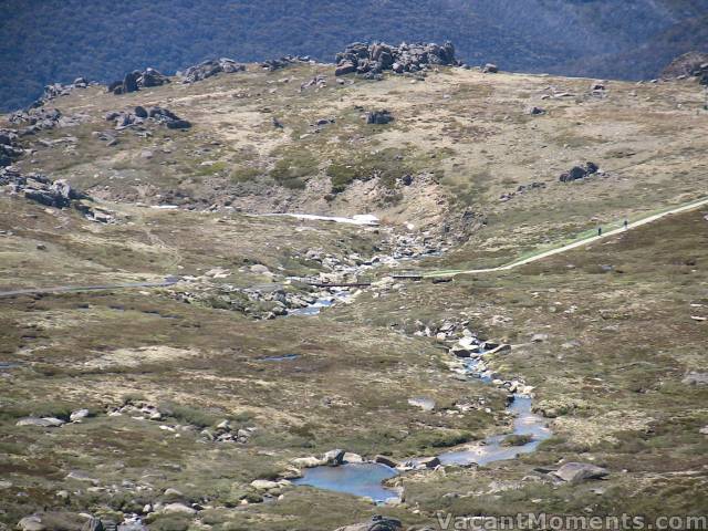 View of the bridge over Merritts Creek from top of Sig Hill