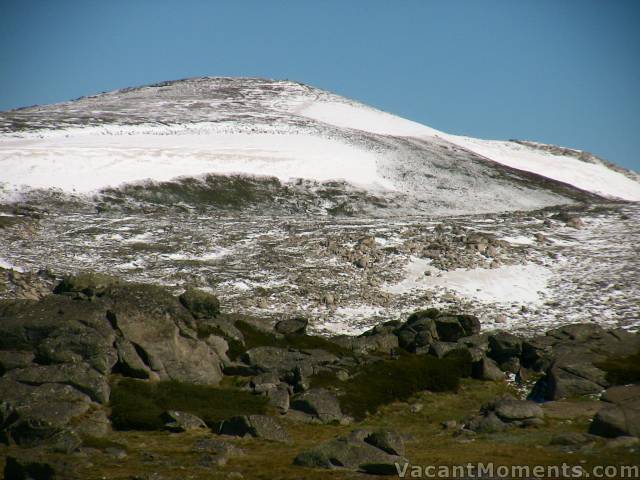 Mount Kosciuszko last Thursday with new snow sitting on old pink snow