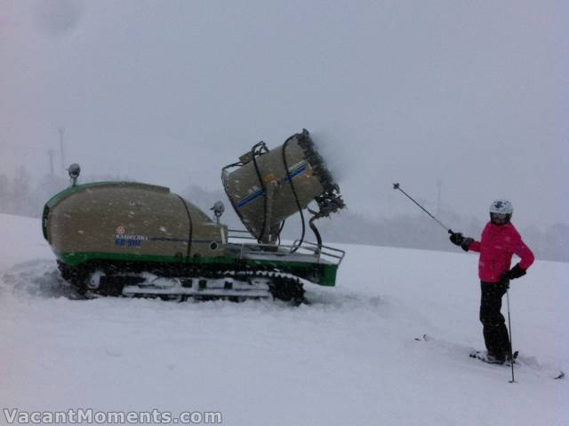 And finally, from Andy in Niseko:<BR><em>220cm base at mid mountain, over a metre at base and knee to nuts (thigh deep) today  it snowed 25-35cm yesterday and still coming down.</em> And they're making snow?