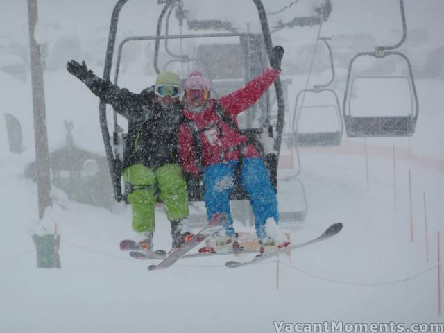 Ukie a Japanese ski instructor and Crystal a former professional free-skier from Whistler<BR>photo courtesy of Rosco