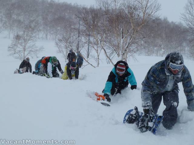 Deep, soft, flat snow had boarders on their knees - why bother? - photo courtesy of Rosco