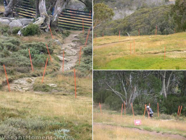 Closer to home: Is it heavy mountain fog or slalom racing?<BR>No, the orange poles are for the upcoming Downhill Nationals in Thredbo